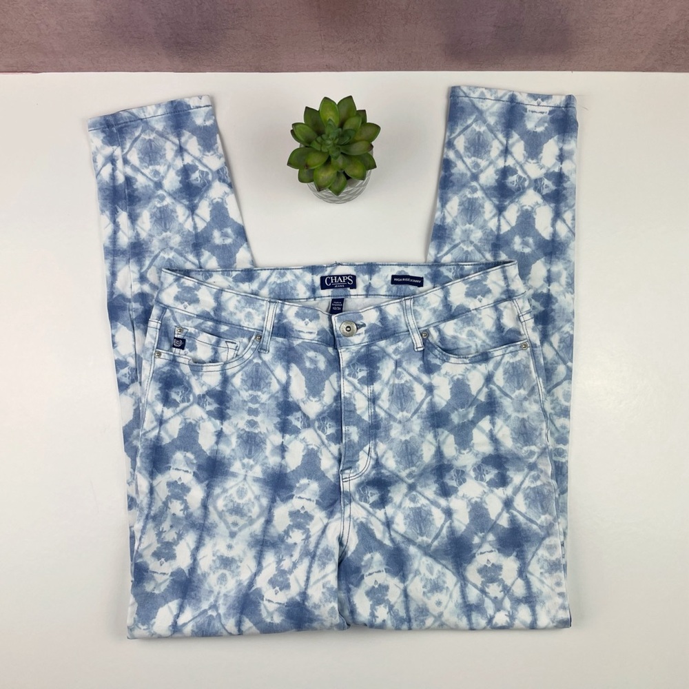 Chaps Blue White Tie Dye Denim Jeans Women Size 12/31 High Rise Skinny Comfort